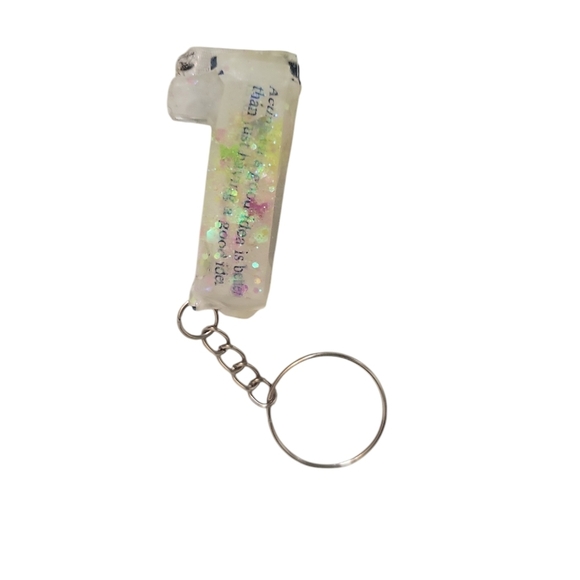Fortune 1 Resin Number Birthday Date Keychain Sparkly Glitter Key Chain - Picture 1 of 2